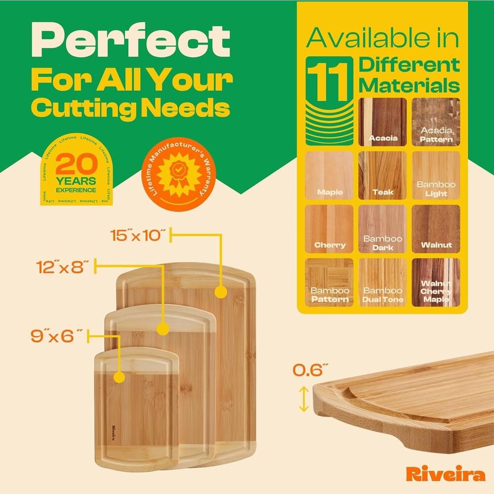 Riveira Two Tone Bamboo Wood Cutting Board – Versatile And Durable: Set Of 3 Pcs - Picture 2 of 6